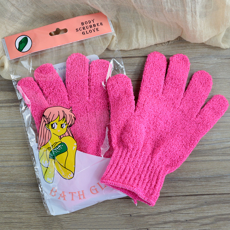 Guantes de baño coreanos de cinco dedos creativos guantes de exfoliación de nylon de doble cara espalda de frotar artefactos mágicos etiquetado transfronterizo