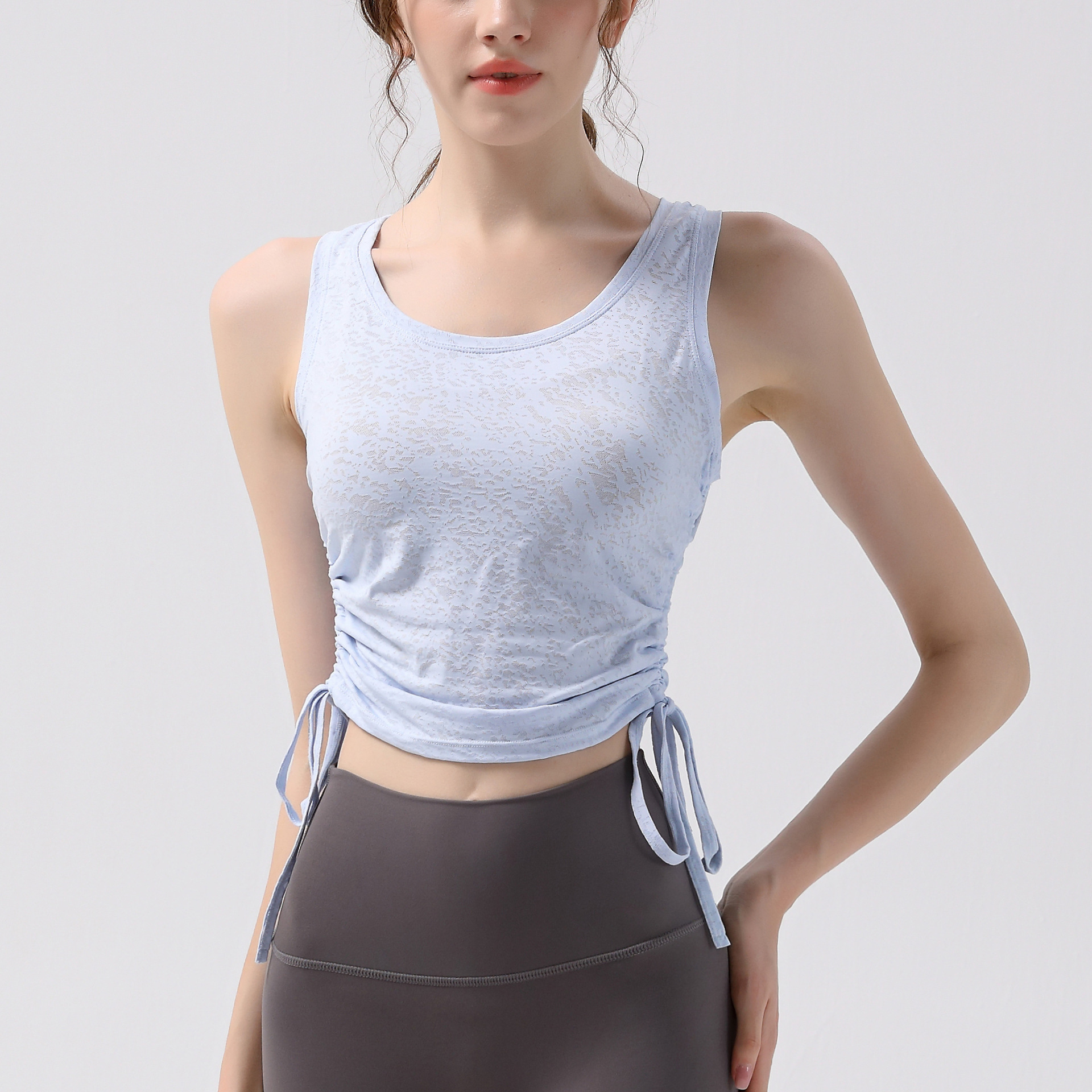 Áo thể thao dây rút Áo chạy bộ nữ Jacquard mỏng Slim Áo không tay Pilates Slim Top Yoga Mặc mùa hè