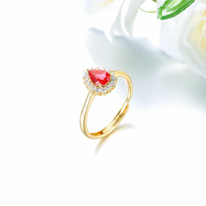 Xuping Europa y América transfronterizas aleación de cobre galvanizado 14k color incrustado con gemas artificiales lujosas abertura anillo ajustable