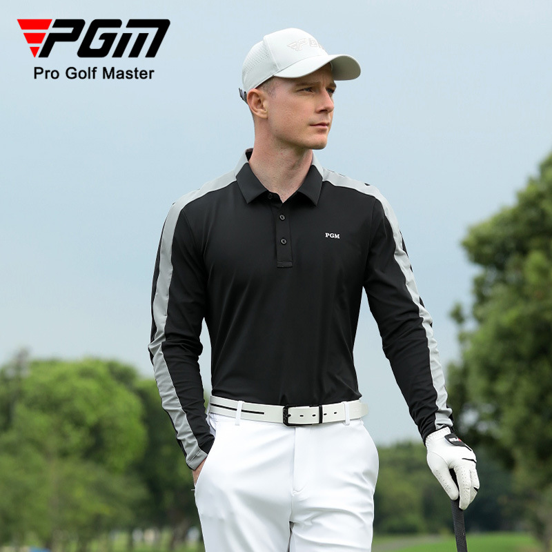 PGM golf clothing men's long-sleeved T-shirt autumn and winter sports jersey men's clothes Polo shirt color matching lapel