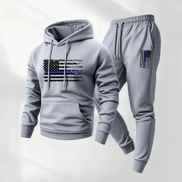 New Cross-Border Men's Sports Suit Autumn and Winter Trendy Hooded Printed Sweatshirt and Sweatpants for Men