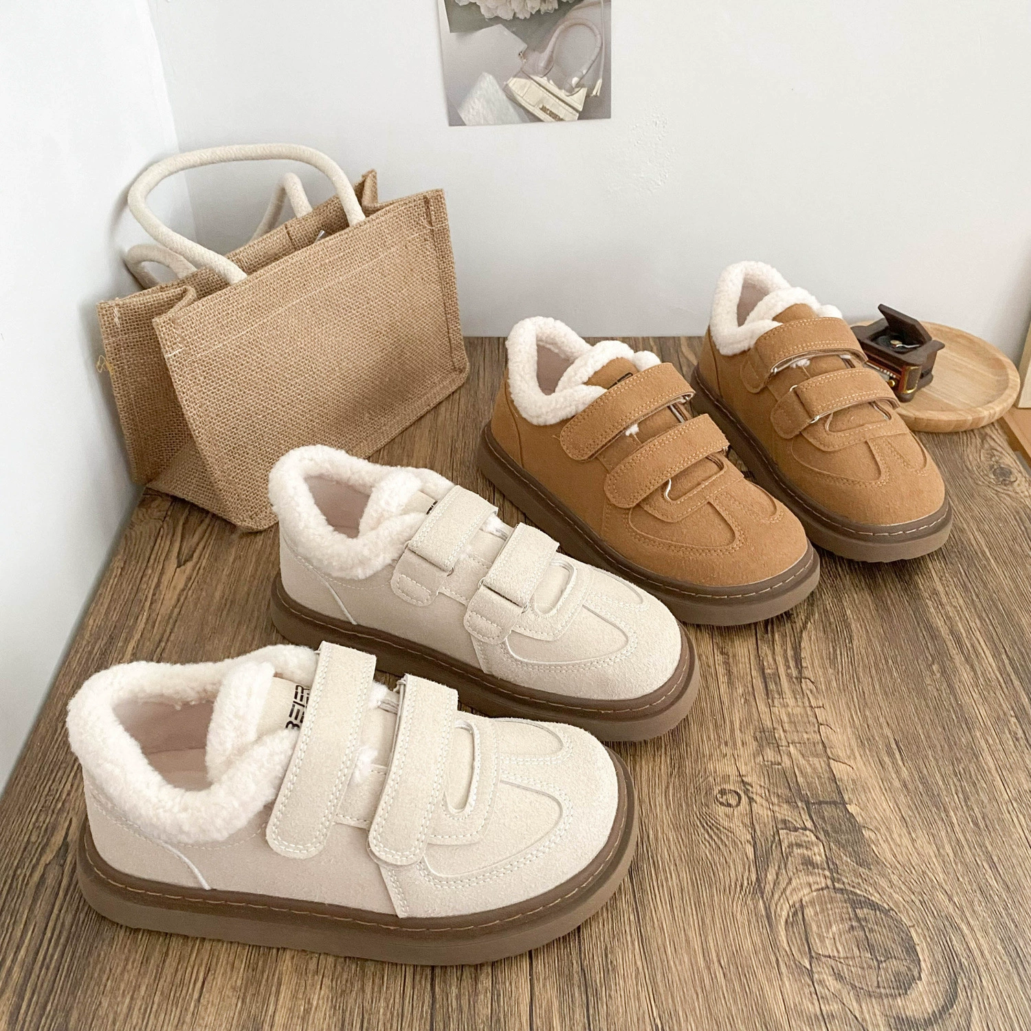 LZ6035 латексные стельки/липучки с бархатом обувь женская обувь 2024 новая зимняя теплая хлебная обувь хлопковая обувь