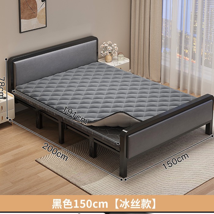 Cama plegable Cama individual Adulto doméstico 1 metro 2 Cama simple Alquiler Dormitorio Refuerzo Cama de hierro de placa dura Cama doble