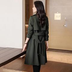 感气质风衣女中长款2025今年新款春秋季英伦风墨绿色大衣外套