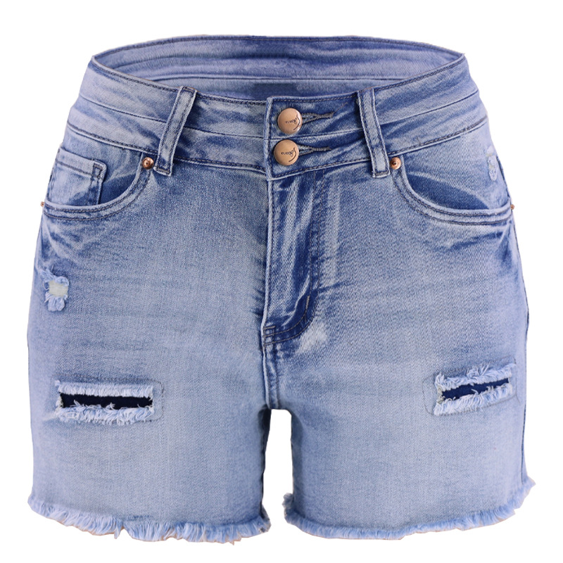 Shorts de mezclilla para mujer 2026, nuevo estilo de comercio exterior, pantalones rectos de moda rasgados de cintura alta, en stock del fabricante para comercio transfronterizo