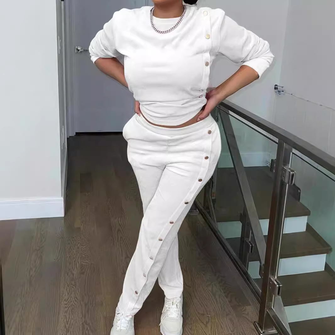 Women's Clothing women's clothing Side breasted two piece sweatshirt long sleeved trousers fashionable casual suit_voghion.com