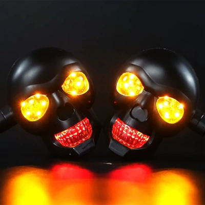 12V Skull-Shaped Motorcycle Turn Signal Dönmə işıqları - red-yellow-skull-turn-signal