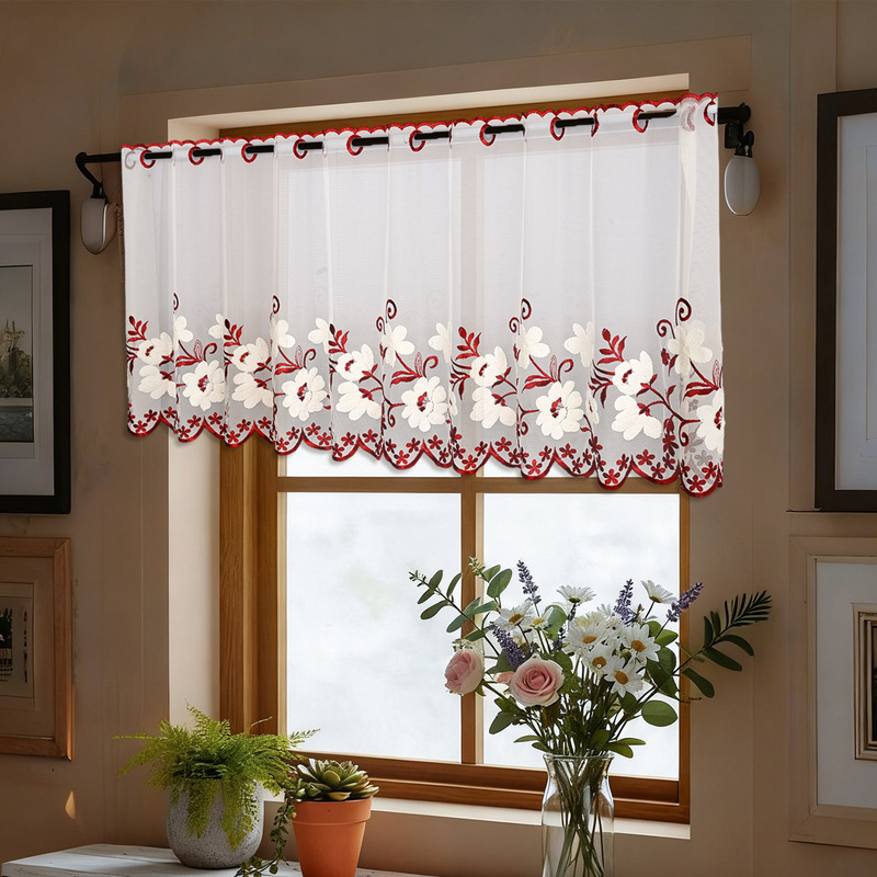 Factory Direct Sales, Cross-Border Hot-Selling Embroidered Kitchen and Coffee Curtains, American and French Style Short Curtains