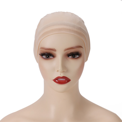 New solid color mesh breathable elastic elastic lace bottom hat with rope hijab adjustable inner cap
