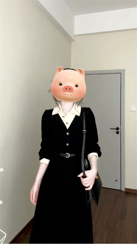 送腰带 早秋通勤风气质polo领衬衫长袖连衣裙巨好看的假两件长裙|undefined