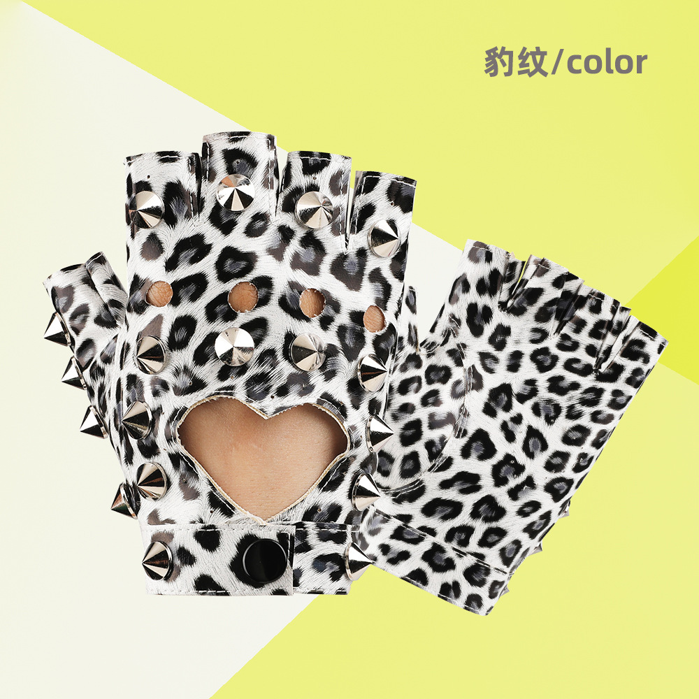 Danza rendimiento guantes pole dance apoyos discoteca rendimiento hip hop etapa remache decorativo pu cuero medio dedo guantes