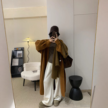 慵懒风复古灯笼袖无扣针织开衫毛衣外套中长款女装大衣宽松大版