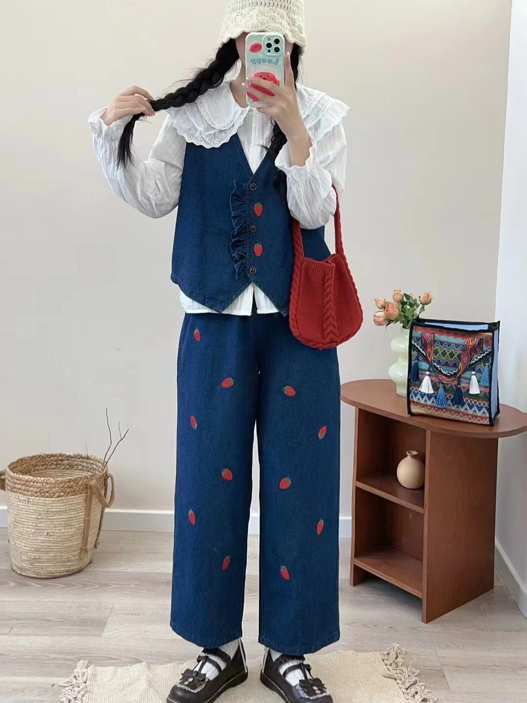 Japanese cute denim strawberry