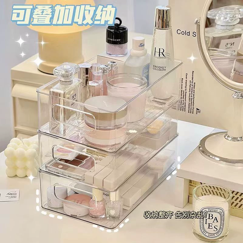 Acrylic Cosmetic Storage Box, Transparent Makeup Organizer, Stackable 12×12×8 cm