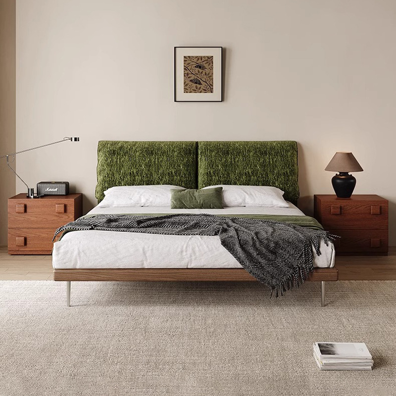 Cama de orejas de elefante, cama de tela de nieve retrógrada, cama principal, cama de madera maciza superior, cama doble