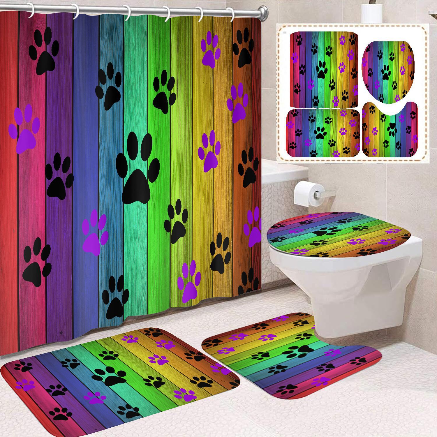 Cortina de ducha de poliéster con estampado digital de animales, impermeable, creativa, para baño, de Amazon, transfronteriza