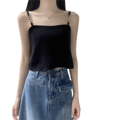 Black chain knitted camisole women's outer wear  new summer Korean style versatile sleeveless short top
