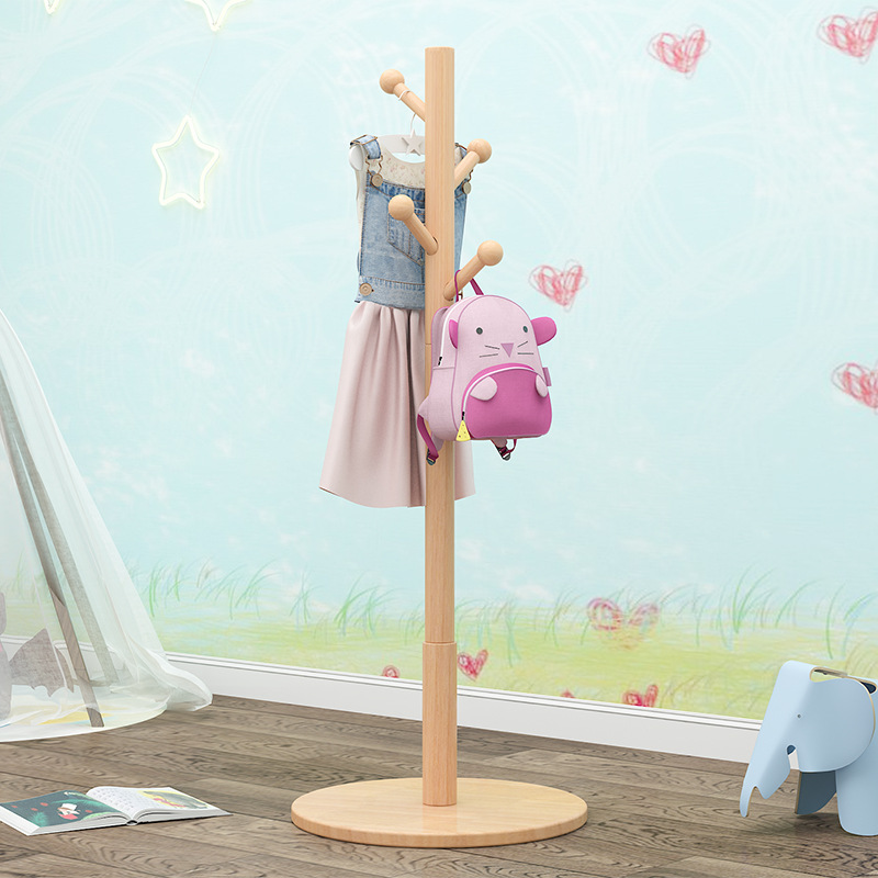 children Coat rack to ground Cartoon solid wood lovely small-scale Mini Children&#39;s Room bedroom Child Clothes rack
