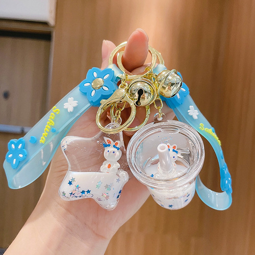 Cartoon Oil Floating Rabbit Doll Quicksand Bottle Keychain Car Keychain Bag Pendant Small Gift Wholesale