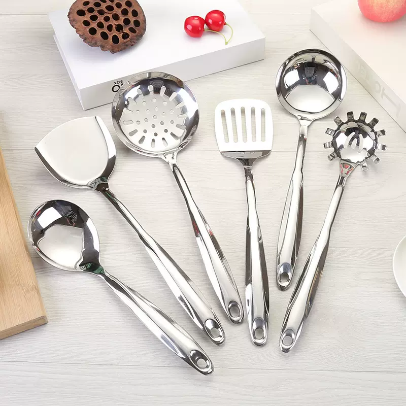 201空心柄双线不锈钢厨具套装烹饪锅铲汤勺大漏煎铲粉扒可定logo