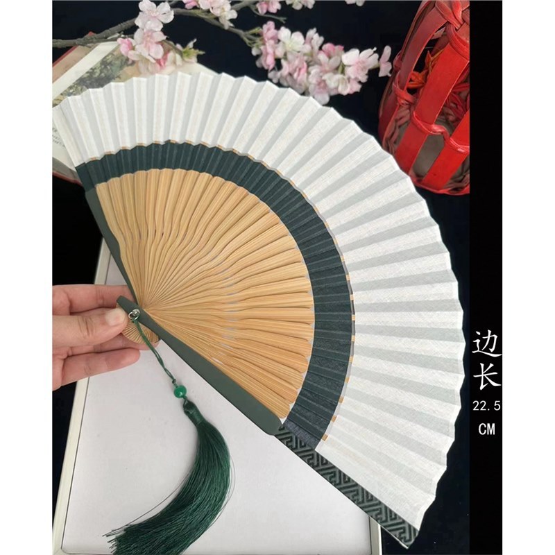 女性ファンレトロスタイル折りたたみギフト扇子漢服ファン夏ポータブル小さなライトグリーンダンスファンチャイナドレス夏|undefined