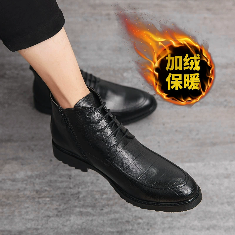 Ботинки Martin, мужские ботинки, мужские зимние теплые мужские ботинки в британском стиле на флисовой подкладке, кожаные ботинки со средним верхом Челси