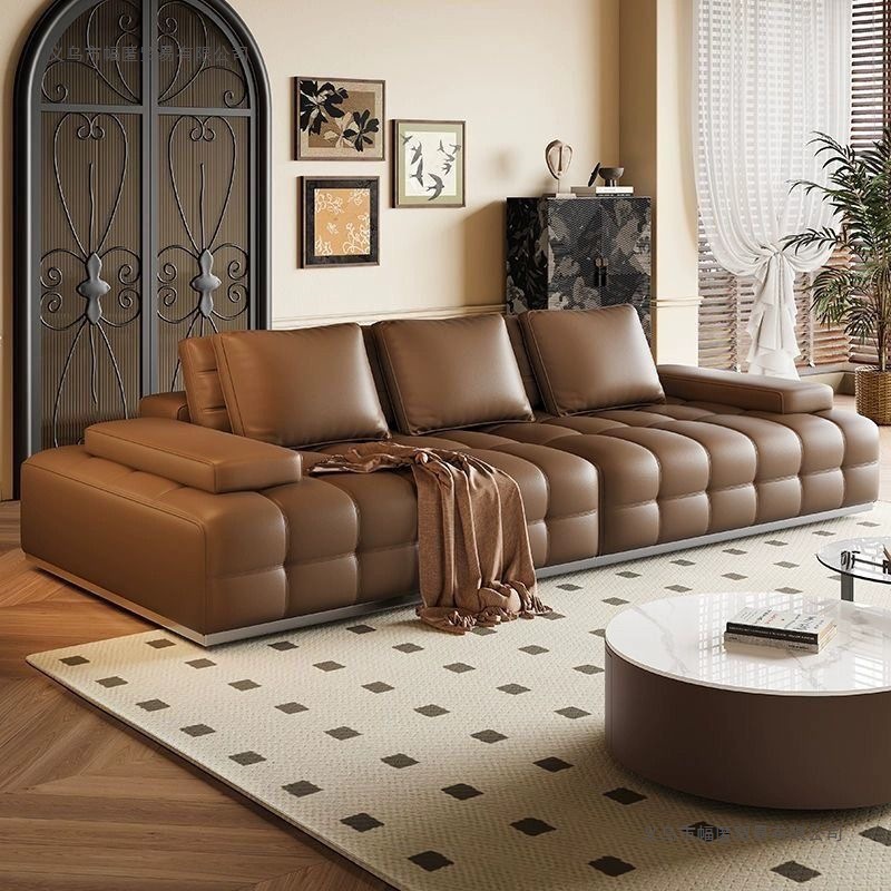 Lawrence Genuine Leather Sofa, Simple and Modern First-Layer Cowhide Italian-Style Villa Living Room Small Apartment Straight-Row Leather Art Sofa