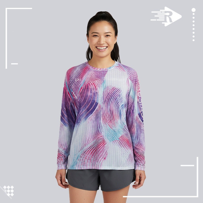 Purple star-patterned quick-dry long-sleeve running shirt, cycling downhill shirt, sports outdoor loose-fit wide-cut T-shirt