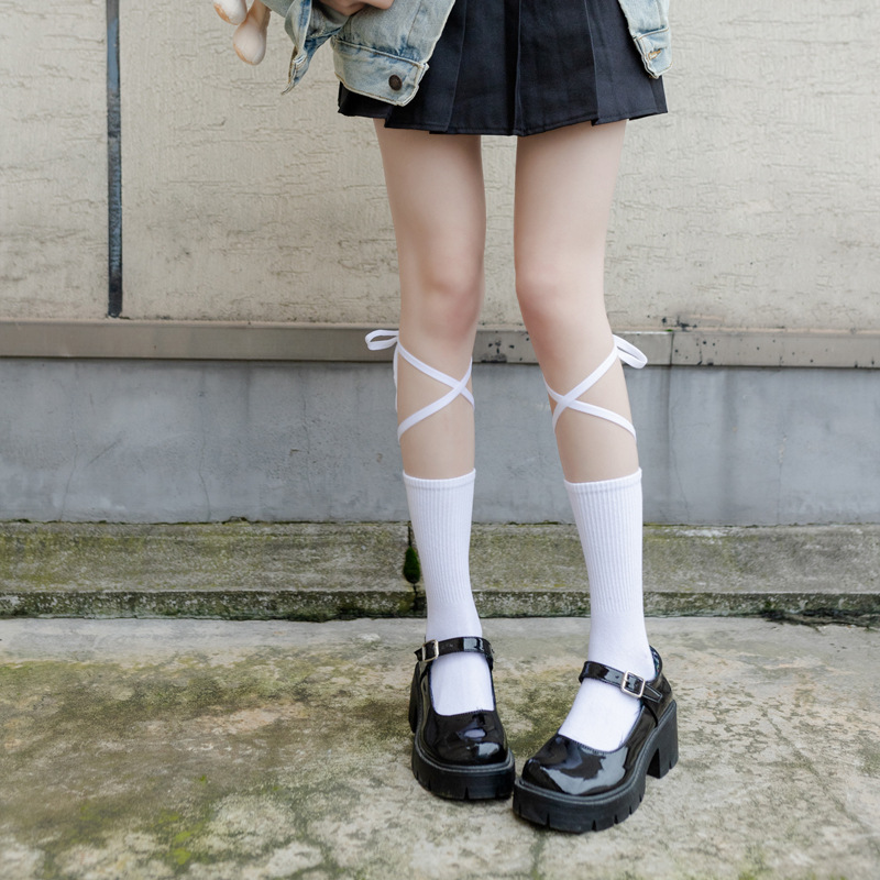 Spring and summer ladies thin black and white cross straps breathable in tank socks Japanese cute INS trend JK socks