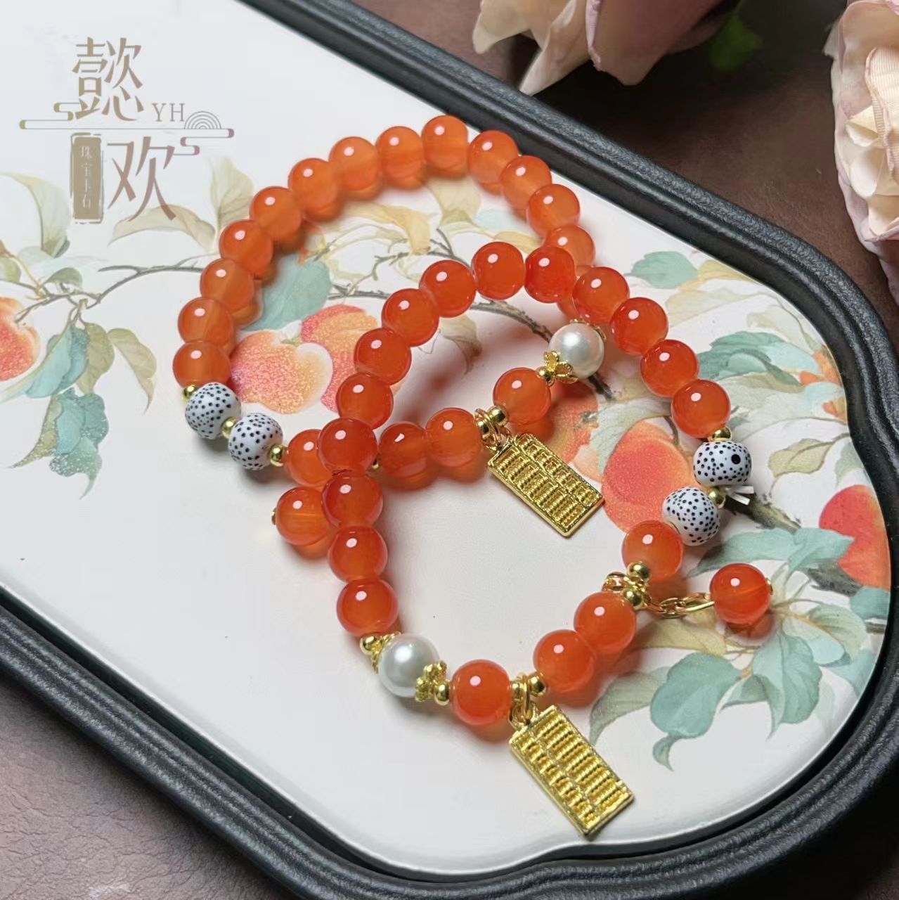 8mm 캔디 레드 작은 주판 팔찌