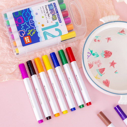 Wholesale water floating pens, children's water painting color painting pens, 12-color boxed erasable water-based whiteboard pens