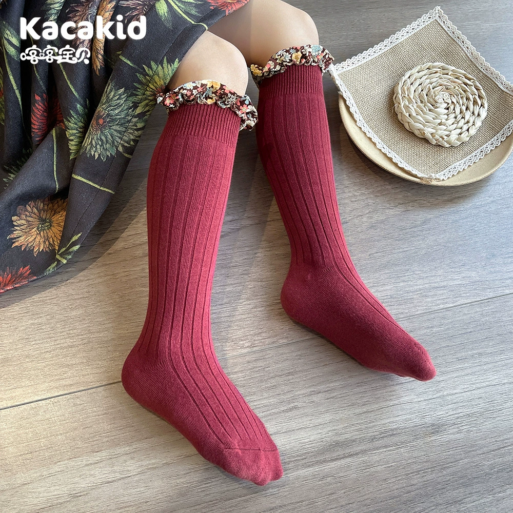 Французские сломанные кружевные детские новогодние носки оптом Красные милые девушки Модные новогодние носки хлопковые милые носки принцессы