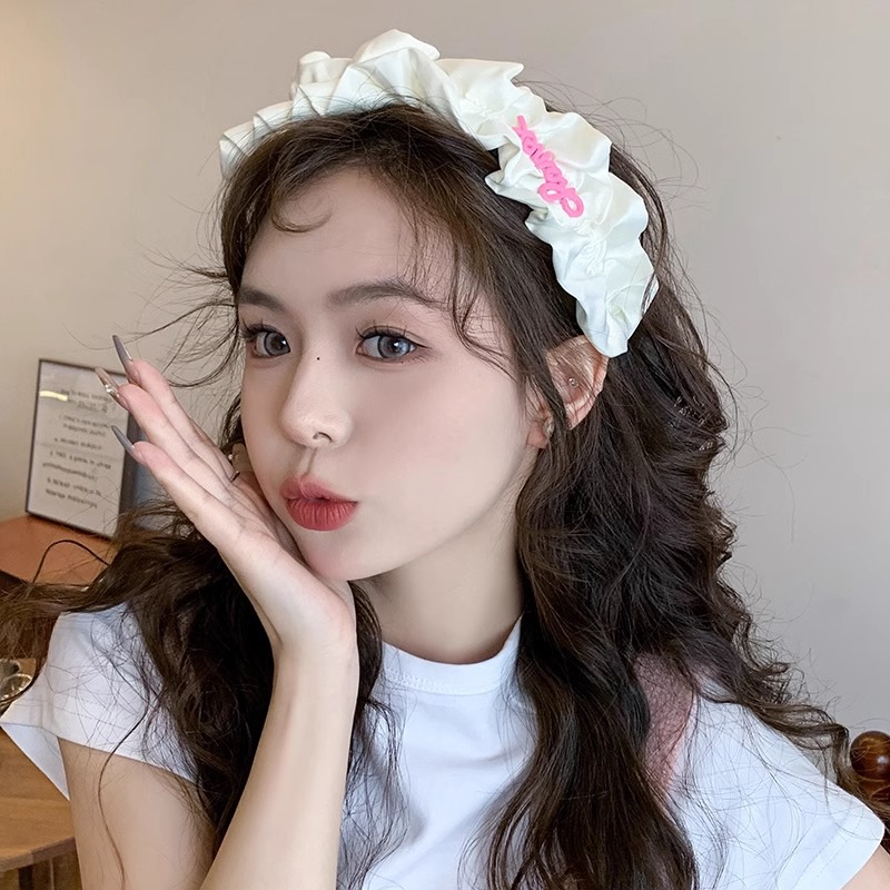 Internet celebridad elegante de ala ancha diadema plisada tocado lavado de cara de las mujeres horquilla avanzada banda de pelo sensible a la presión alta Paquete de pelo superior del cráneo