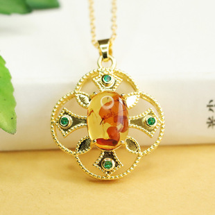 Aiyu Natural Amber Pendant Flower Pendant Necklace National Style Jewelry Factory Wholesale AY3120511