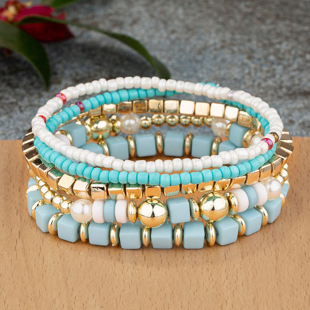 20g Weight Acrylic Pendant Material Bracelets Classification Alloy Chain Material 1 Set Quantity Holiday, Daily, Street Occasion Alloy Material Geometric Pattern Unisex Gender Beaded, Plating Design Retro Style Retro Geometric Alloy Beaded Bracelets Wholesale 17