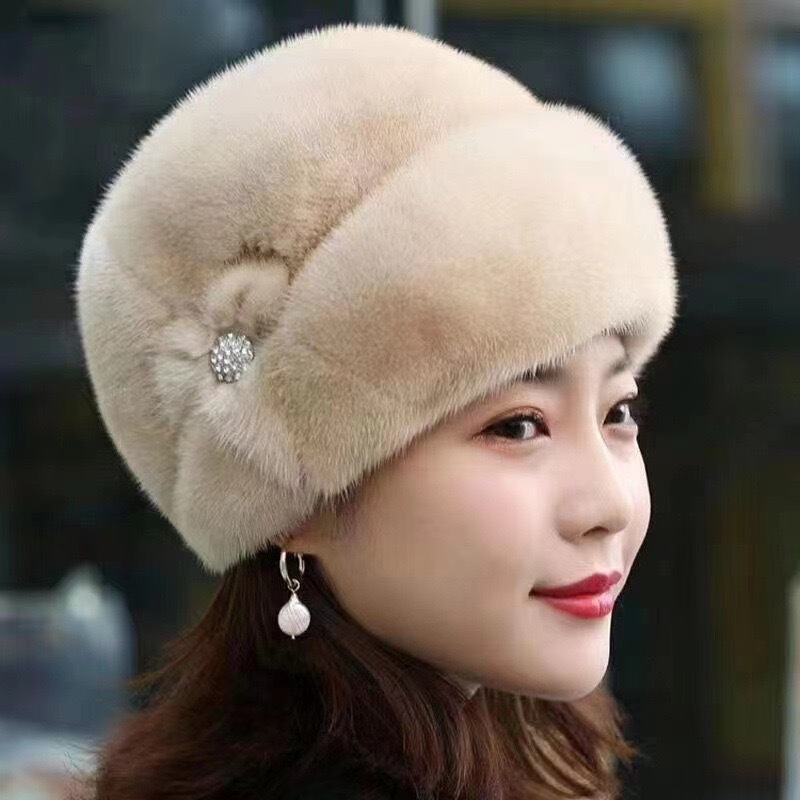 新款妈妈帽女冬天仿水貂毛礼帽时尚皮保暖帽中老年皮草包头帽潮流|undefined