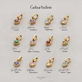 欧美彩色12生辰石吊坠diy配件项链女十二生辰石爱心锆石吊坠保色