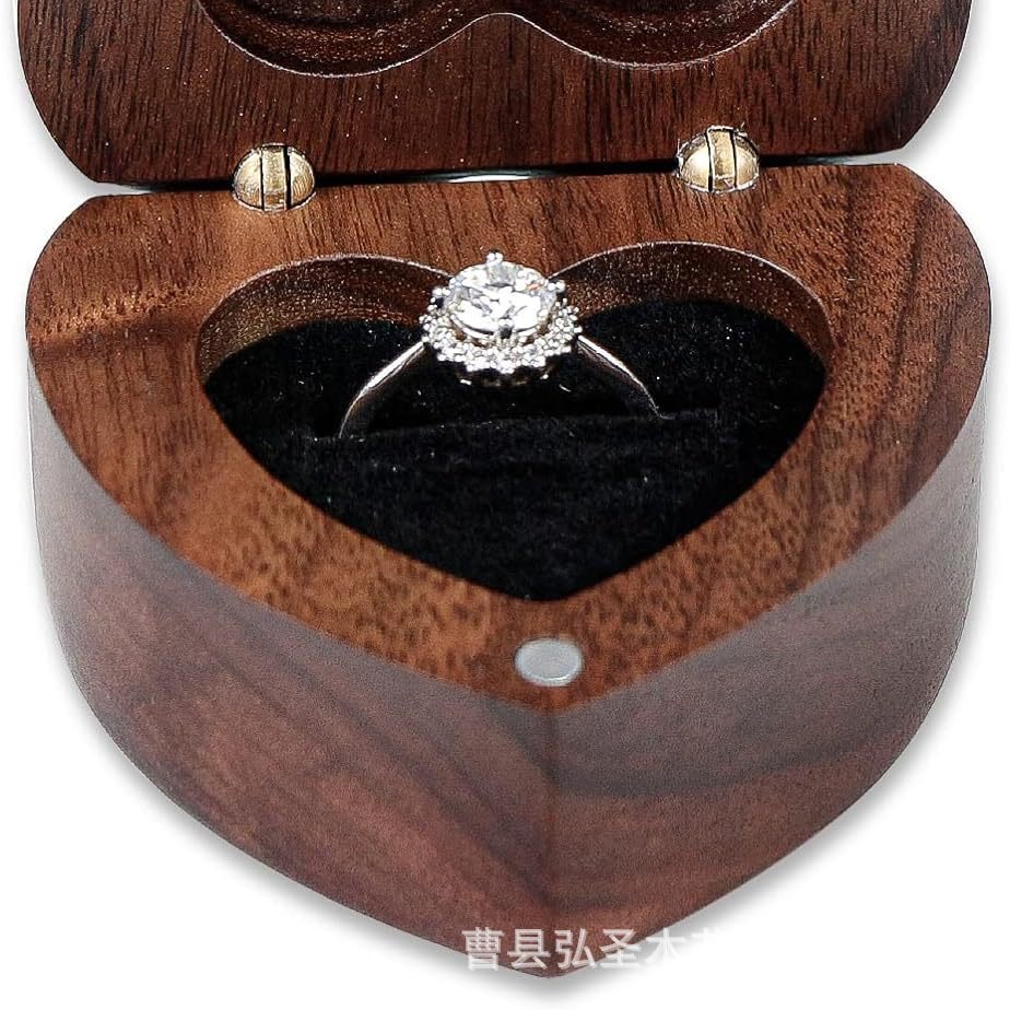 Caja de anillo de amor de color nogal boda boda compromiso anillo caja de almacenamiento pendientes pendientes caja de joyería caja de regalo