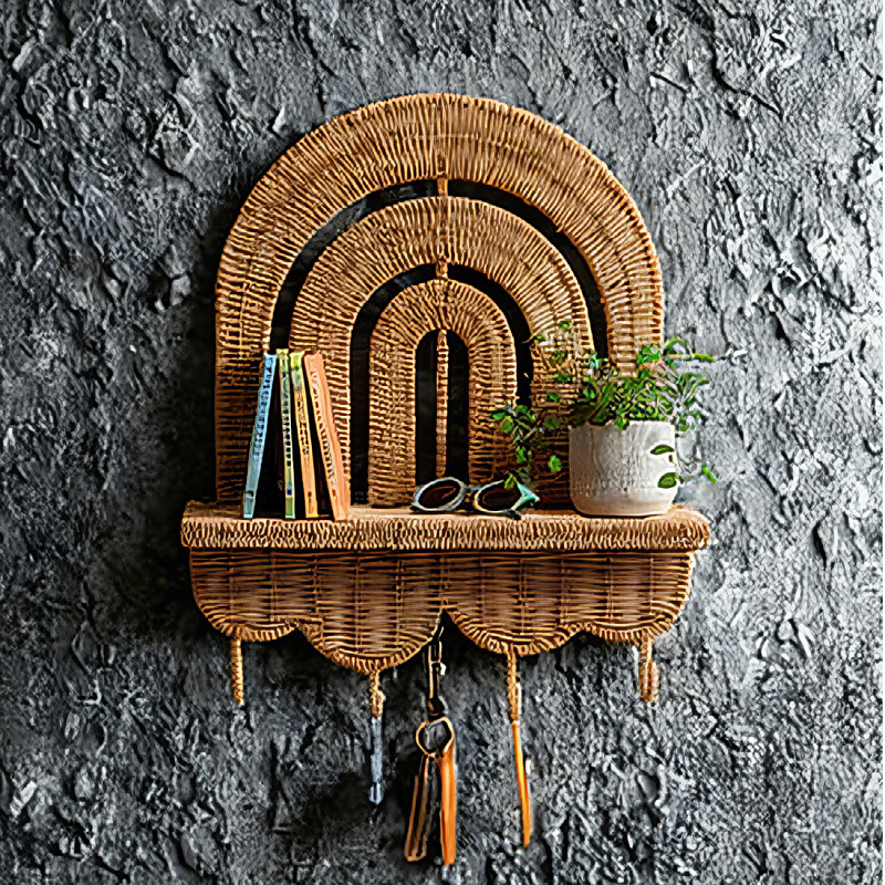 Soporte para llaves de pared de entrada de ratán Soporte para decoración de la habitación de los niños Balcón tejido a mano Soporte para macetas de plantas verdes suculentas image 5