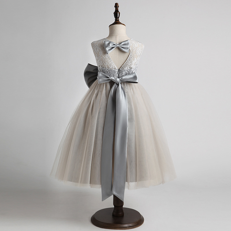 Robe de princesse grise élégante pour filles – Robe de fête intemporelle pour anniversaire, Noël et occasions spéciales (80-160 cm)_voghion.com