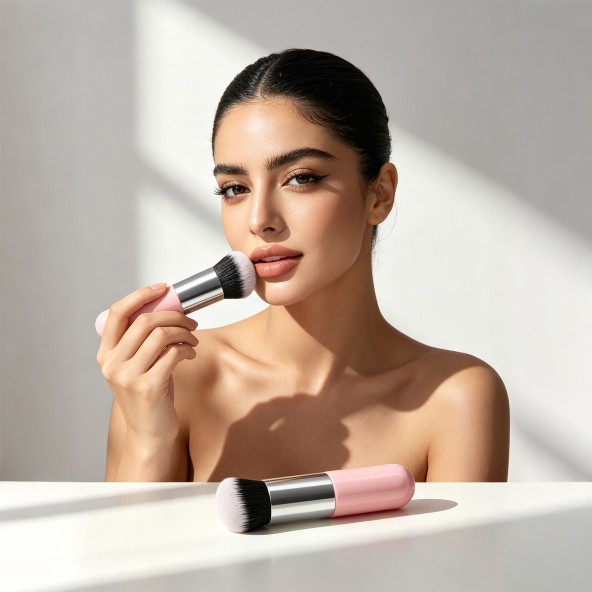Brocha de Maquillaje con Mango de Plástico de Shenzhen 2025, Modelo Portátil, Fibra Sintética, Base de Maquillaje, Dropshipping Transfronterizo, Entrega Directa de Fábrica