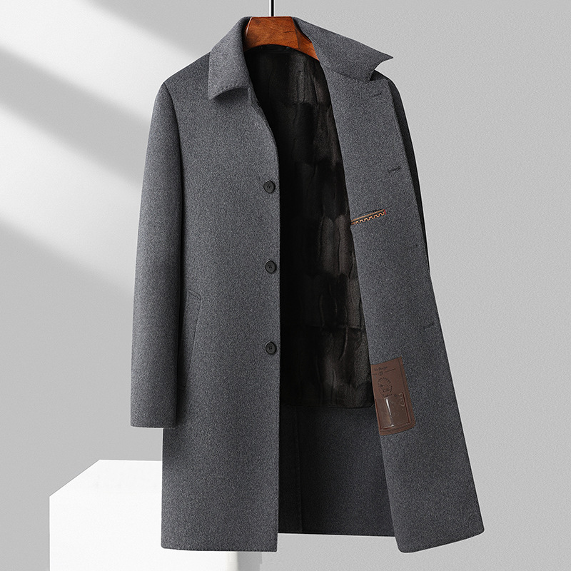 Men's Clothing Removable gold mink velvet lining double sided wool coat autumn and winter men's long double sided wool coat men's jacket_voghion.com