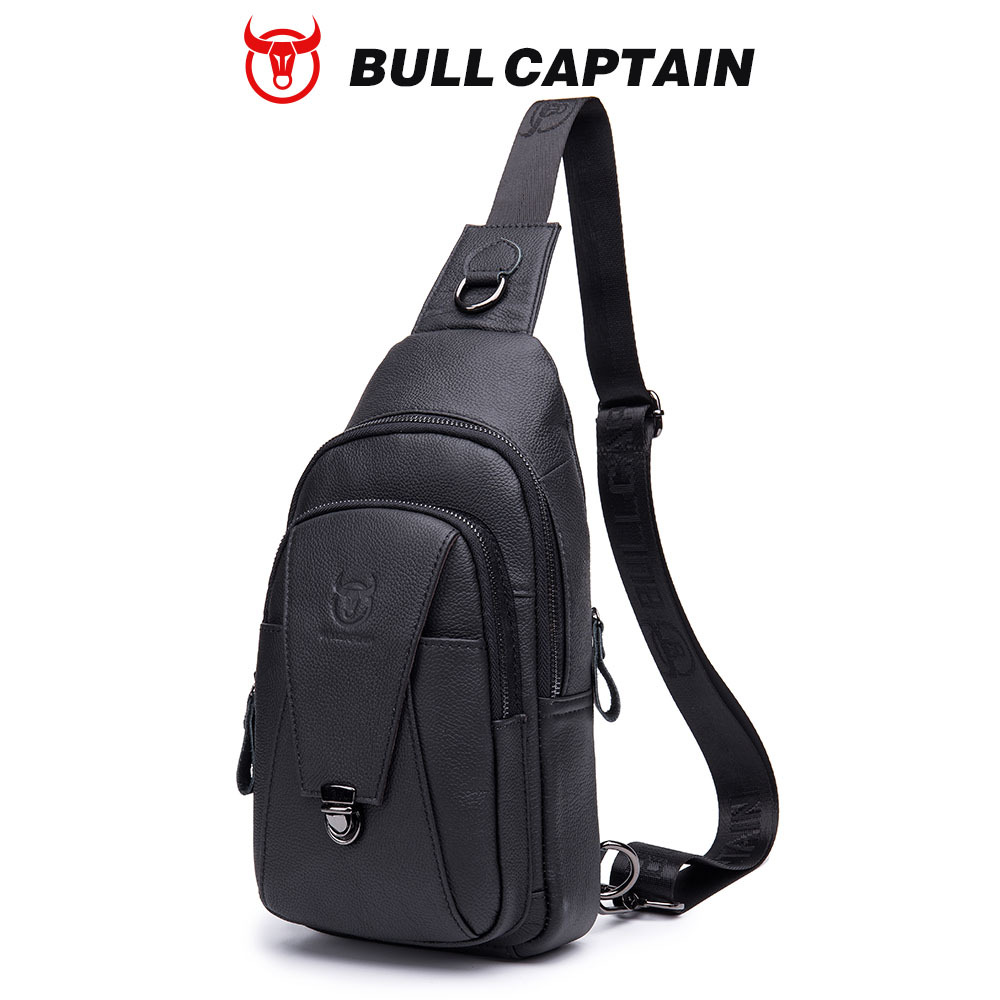 Capitán Niu cuero hombres de cuero hombro crossbody pecho bolsa capa superior de piel de vaca moda multi-funcional deportes casual pecho bolsa