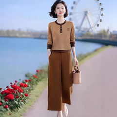 2025春秋新款中老年妈妈洋气针织衫上衣显瘦洋气休闲直筒裤两件套