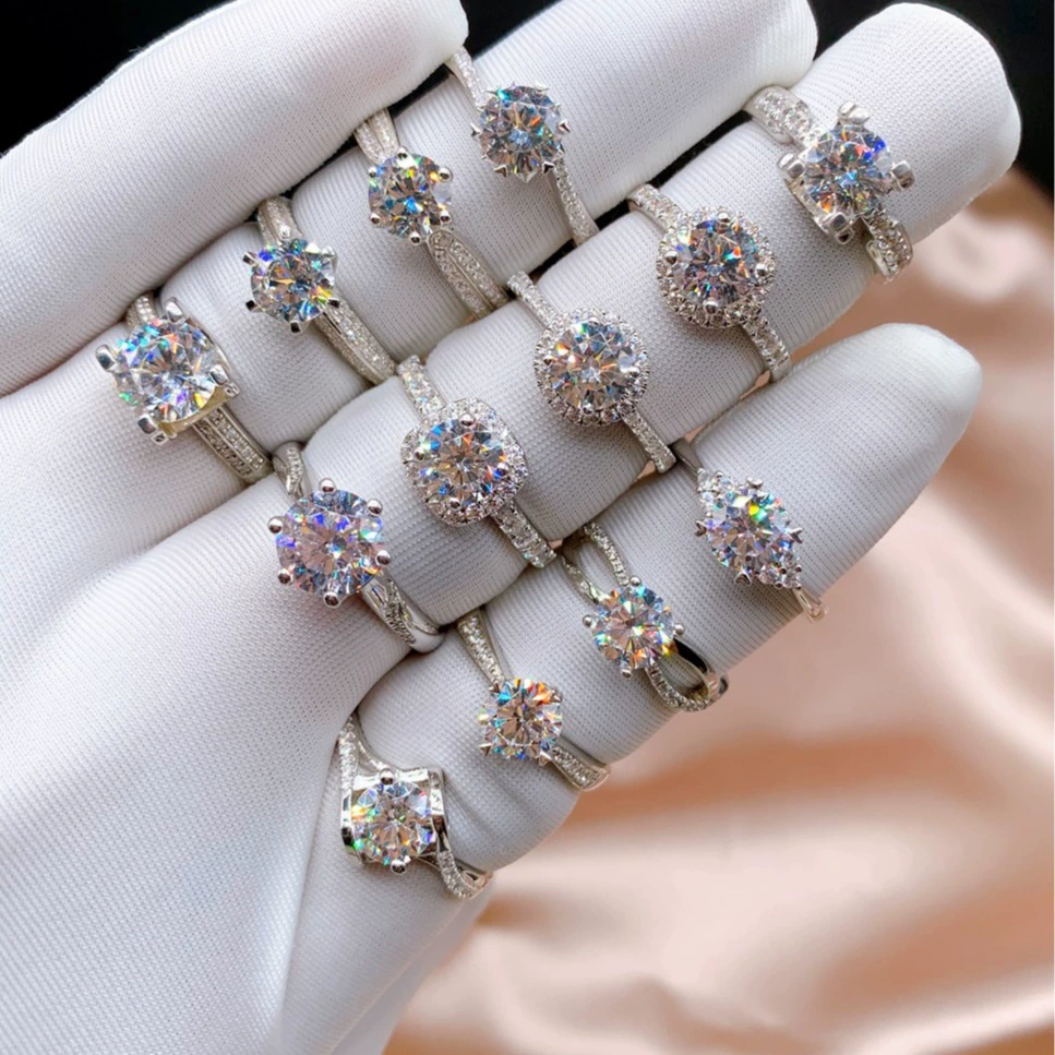 Распродажа: Модное и аутентичное импортное кольцо с муассанитом для женщин, из стерлингового серебра, 1-2 карата, проходит проверку на детекторе бриллиантов, имитация обручального кольца.