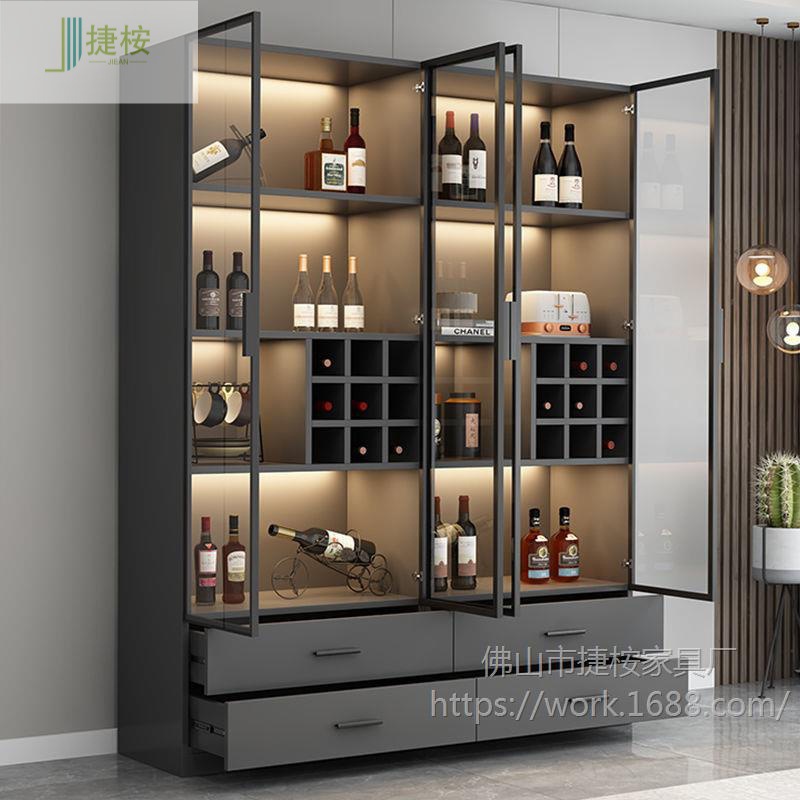 Drawer Storage Glass Door Gray Wine Cabinet Light Luxury Living Room Wall-Mounted Integrated Display Cabinet Display Home Hand-Made Cabinet