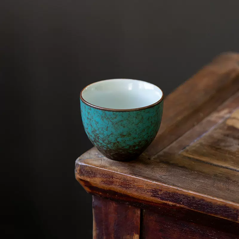 中式孔雀绿茶杯功夫茶具品茗杯单杯个人茶杯陶瓷单个主人杯建盏创
