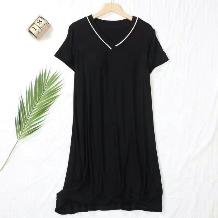 Camisón de manga corta de verano con almohadilla de pecho de la niña de color sólido lindo dulce ropa exterior suelta vestido homewear