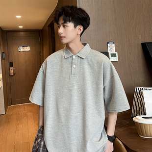 2024 summer new pearl mesh breathable fabric solid color loose short sleeve T-shirt lapel POLO shirt