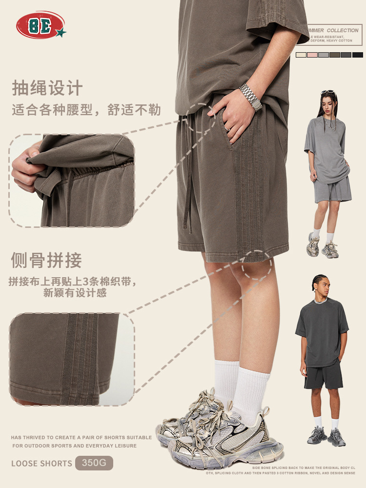 BE Men's Wear 2025 marca de moda pantalones cortos retro casuales pesados lavados de verano pantalones gruesos sueltos para adolescentes hombres
